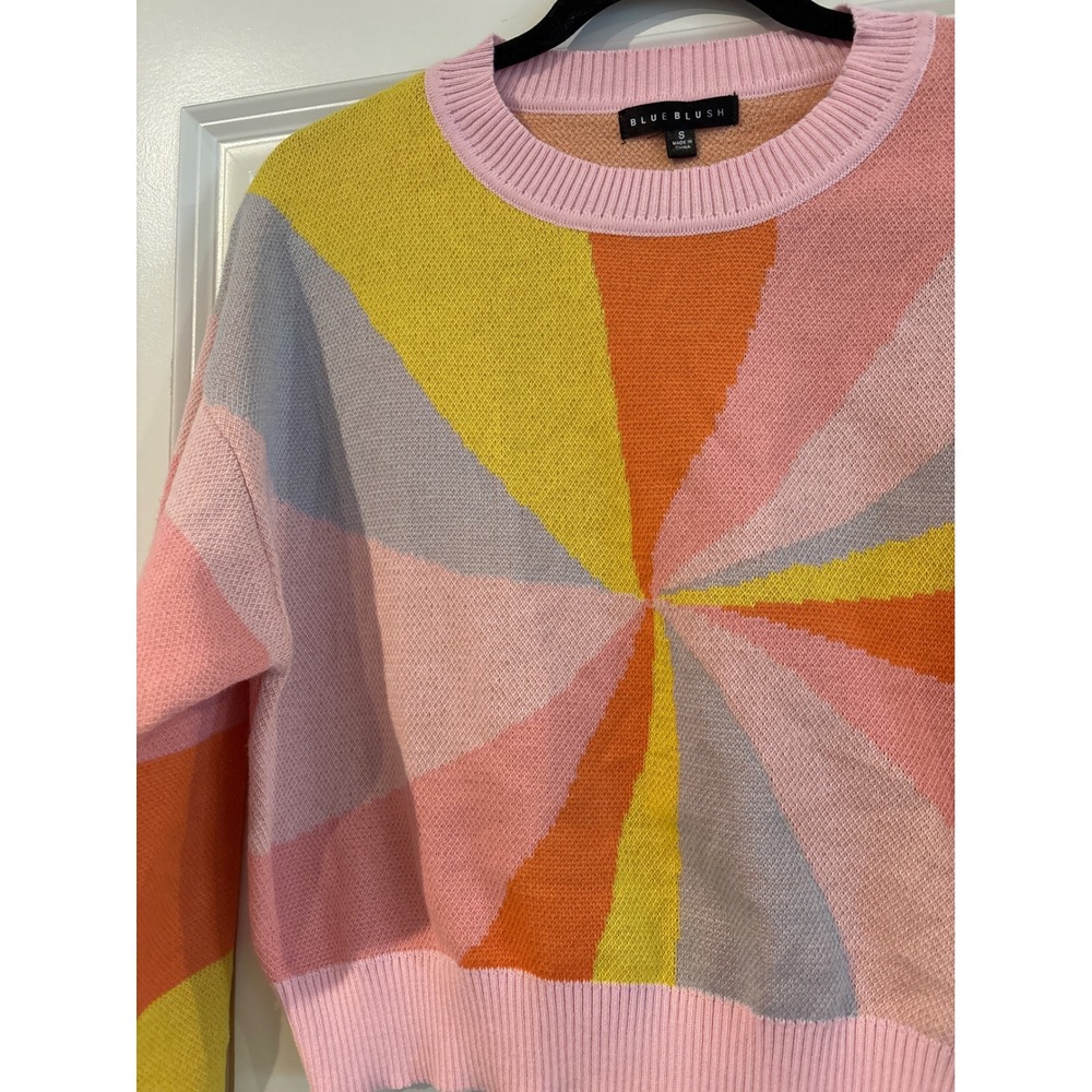 Blue Blush Women's Cropped Sunburst Sweater Retro Vibes Small - Picture 3 of 6